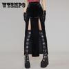 Punk Y2k Women Autumn Winter Midi Skirts Mall Gothic Velvet Black Slim Long Skirt High Waist Split A-line Partywear