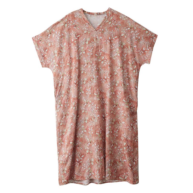 DIMANAF 2025 Лето Большой Размер Новое Платье Женщины Винтажное Длинное Повседневное Свободное Базовое Платье Макси с Принтом и V-образным Вырезом