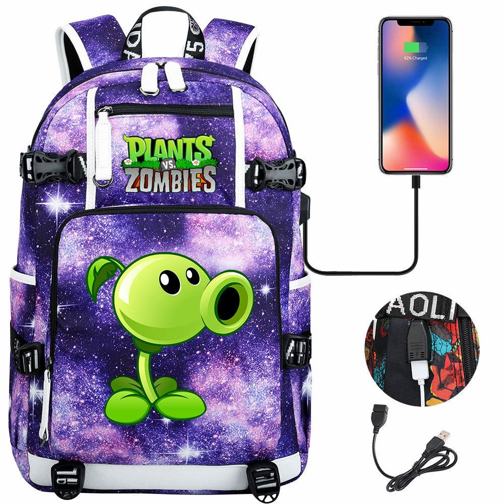 New USB Travel Backpack with Plant Print for Teens Students Unisex Casual School Bag