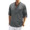 Men's Spring Summer Casual Fashion Cotton Linen Solid Colour O-neck Long Sleeve
