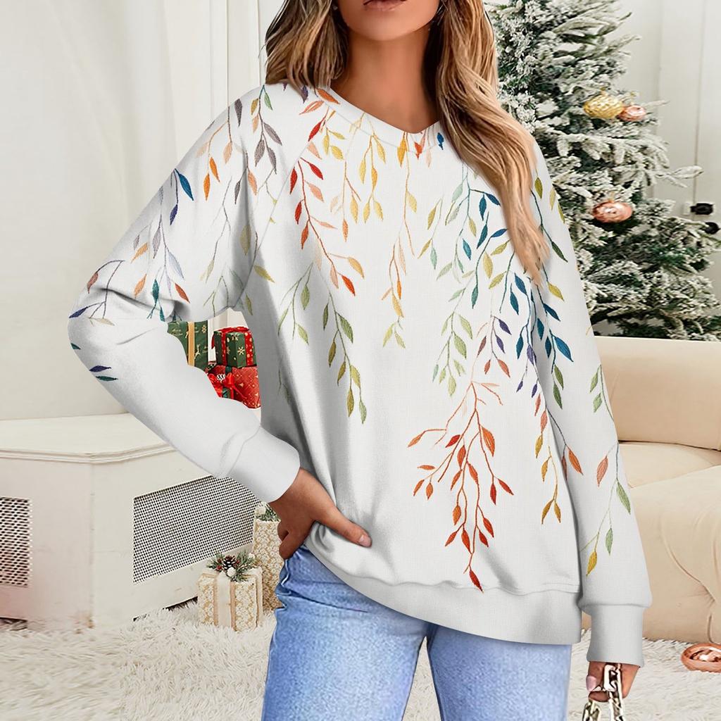 Женская повседневная свободная толстовка с цветочным принтом в полоску и градиентом, с круглым вырезом и длинными рукавами