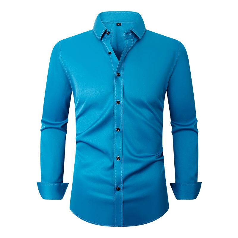 Men's Fashion Stretch Shirt: Crease-Resistant Plain-Coloured Long-Sleeved Business Shirt – Lightweight Men's Shirt