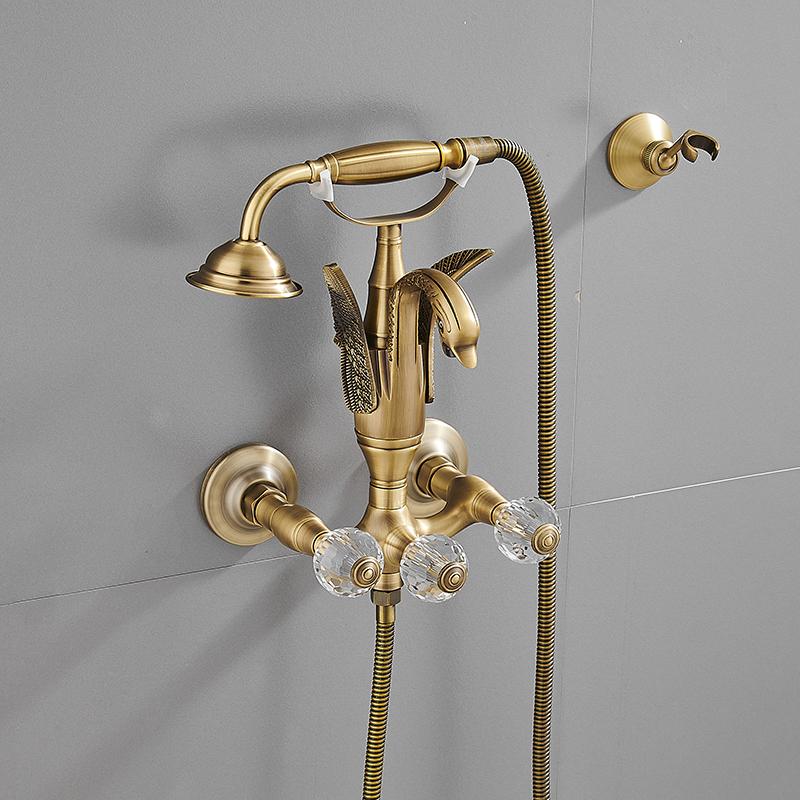 Tuqiu смеситель для ванны и душа, настенный смеситель для ванны с золотым лебедем, смеситель для ванны и душа с холодной и горячей водой из латуни
