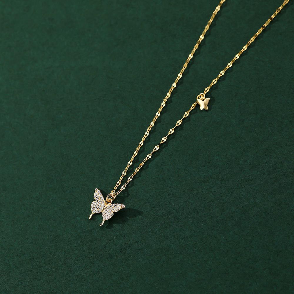 925 Sterling Silver Sparkling Zircon Butterfly Pendant Necklace Clavicle Chain for Women Light Iuxury Fashion Jewelry Gift