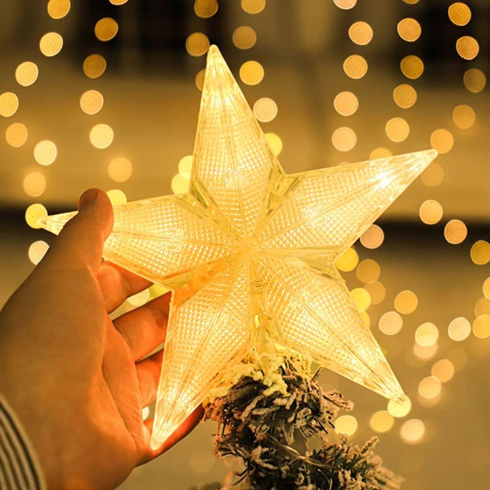 LED Christmas Tree Topper Star Glowing Reusable Christmas Tree Topper Night Light 20cm Battery Powered Xmas Atmosphere Light