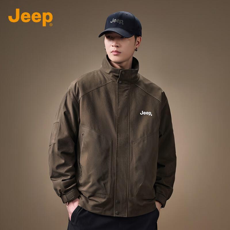JEEP Men's Fleece-Lined Stand Collar Casual Jacket