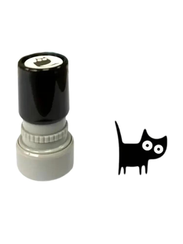 Cute stamp depicting a black cat - horizontal tail