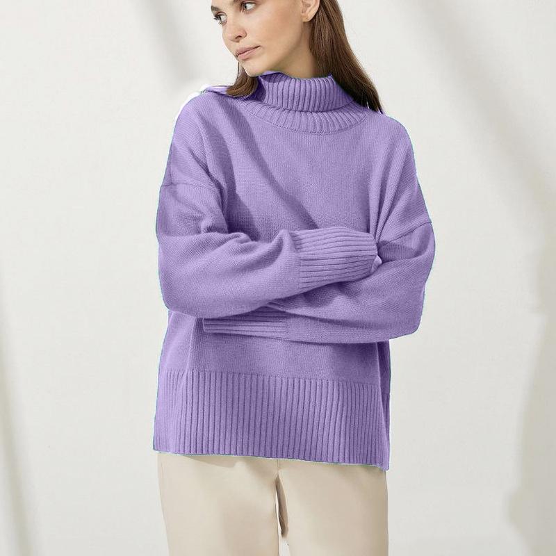 Autumn and Winter High Neck Loose Knitted Top Solid Color Casual Long Sleeve Knitted Sweater
