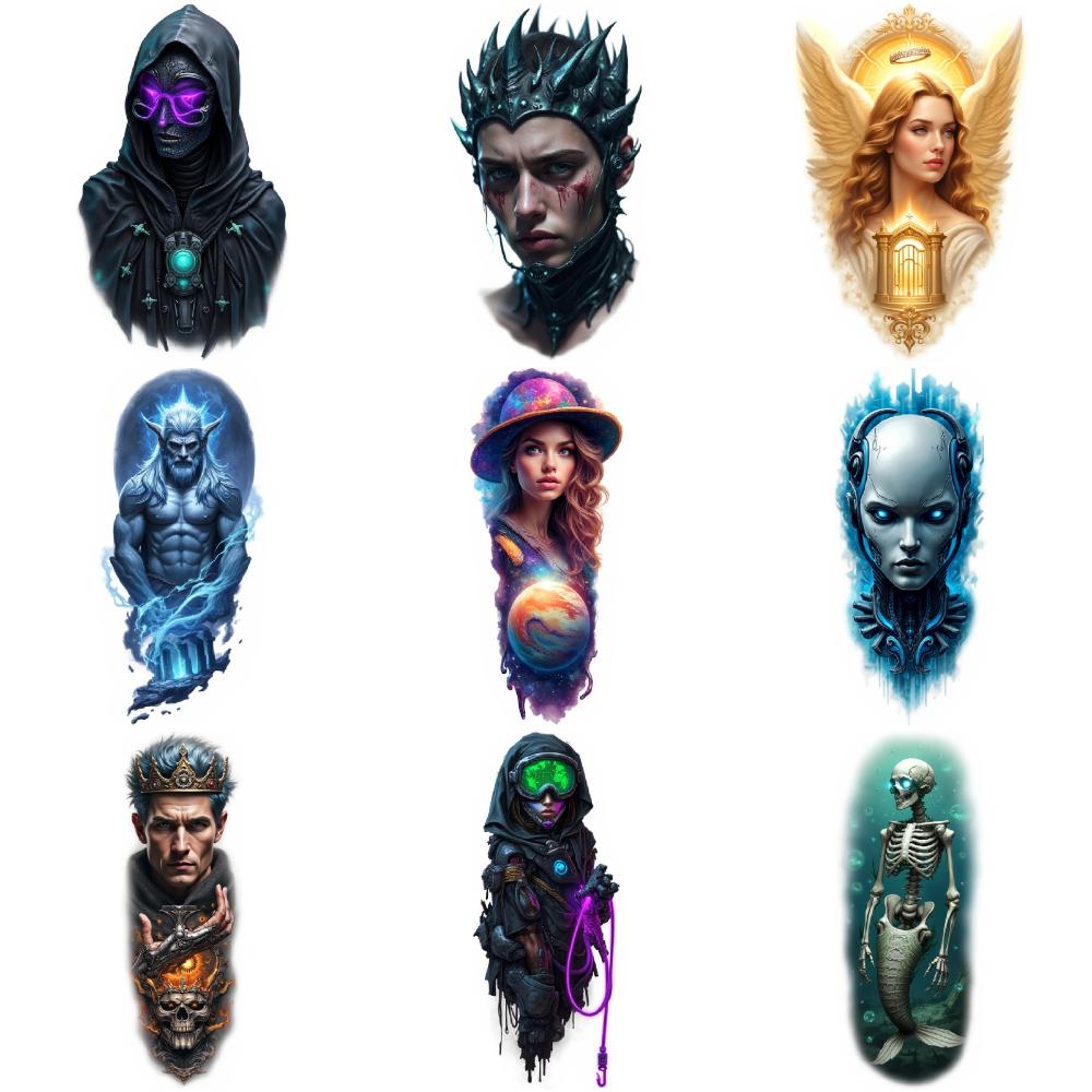 9 шт. Временные татуировки Реалистичные временные татуировки Демоническое существо Лицо пришельца Космический исследователь Для бедер плеч Взрослый