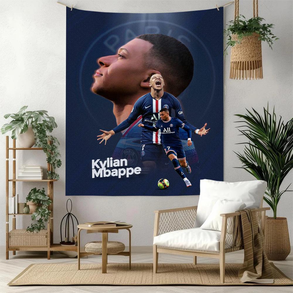 Star Player Kylian Mbappé Retro Tapestry Rustic Farmhouse Made for Studio Wall Living Room Bedroom Four Seasons Hand Painted Style Gift for New Home
