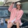Korean Chic Women's Long Sleeve Color Block Shirt Jacket - Pink Polo Collar, Loose Fit, Spring/Autumn New Design.