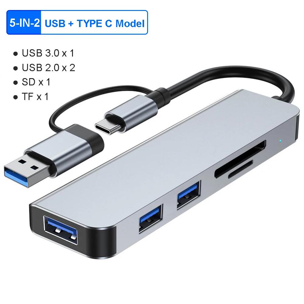 8 In 2 Type C Docking Station USB Splitter Adaptor USB C Hub 5Gbps High Speed Transmission USB 3.0 2.0 3.5 Audio Jack SD/TF Card Reader OTG Adapter