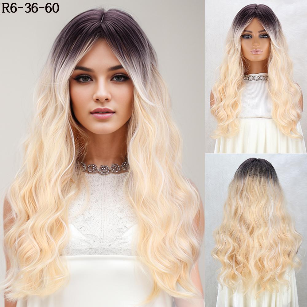 Синтетические длинные волнистые парики, смешанные коричневые светлые парики с челкой, натуральные парики для женщин, повседневные вечерние