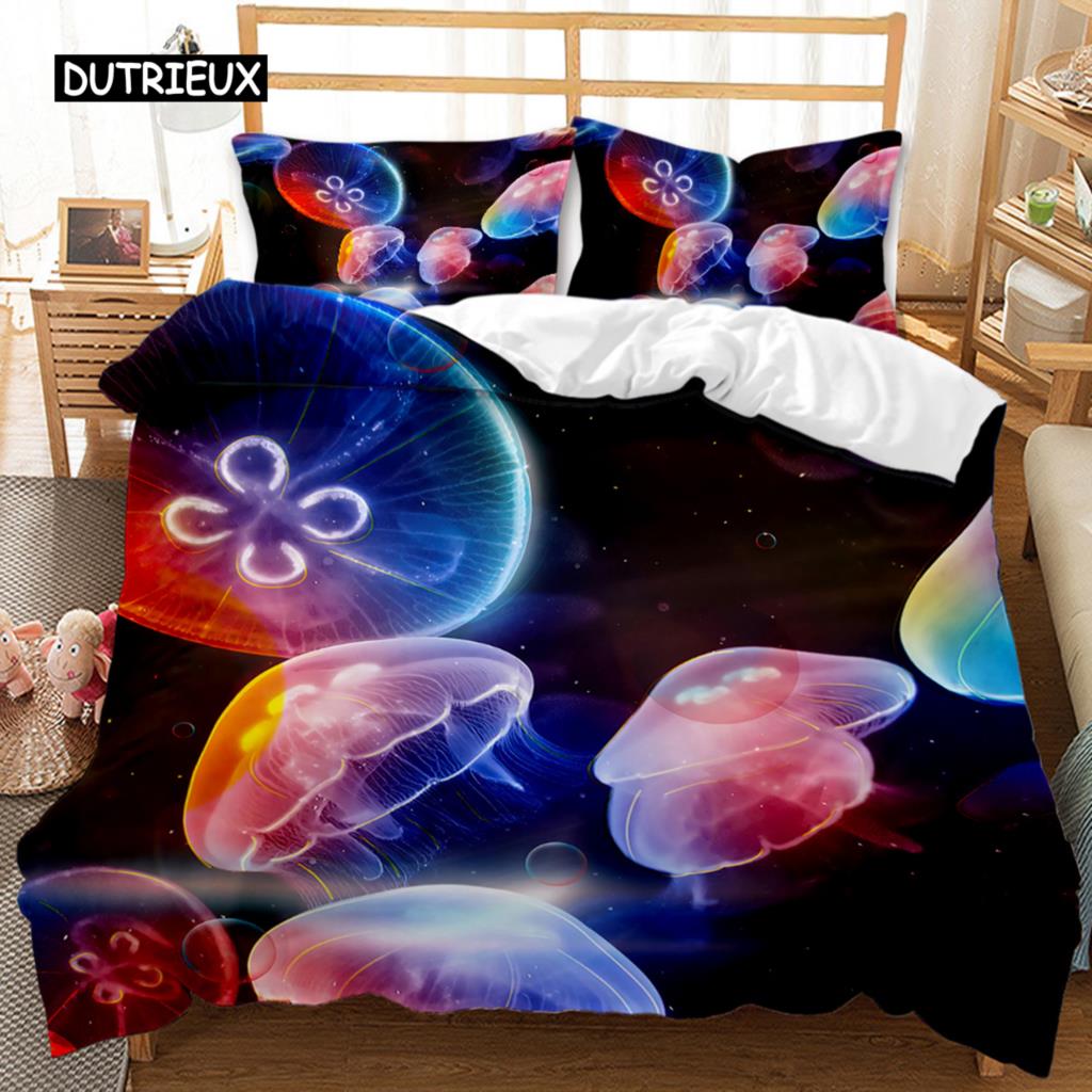 Комплект пододеяльников с изображением медузы, пододеяльник с принтом медузы для подростков, детское покрывало с океанской тематикой, полиэстеровое одеяло с морским коралловым принтом