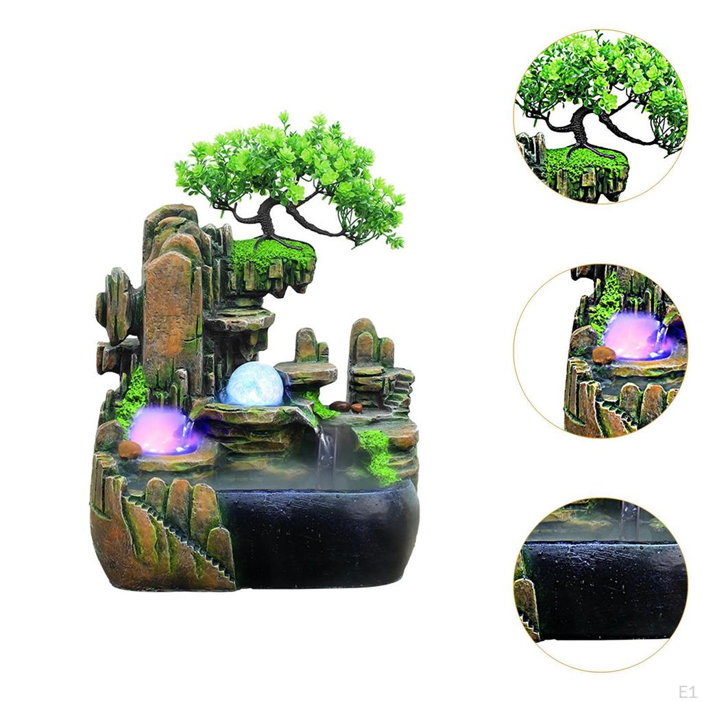 Indoor Water Fountain with Colorful Light Pump, Landscape Crafts Desk Decoration for