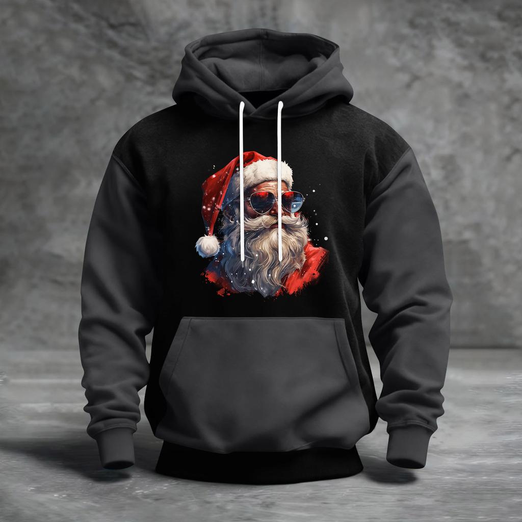 Мужской рождественский свитшот с капюшоном, повседневный, спортивный, удобный, с цветными блоками и принтом