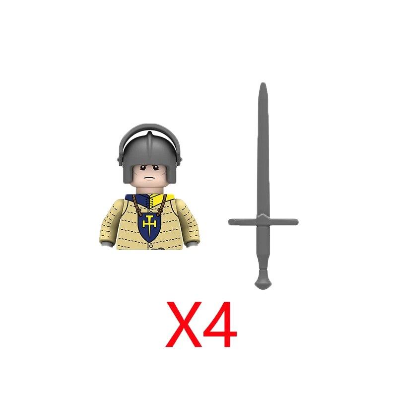 Военные строительные блоки Средневековые фигурки солдат Рыцари Иерусалима Крестовые походы Война роз Боевой конь Оружие Щит