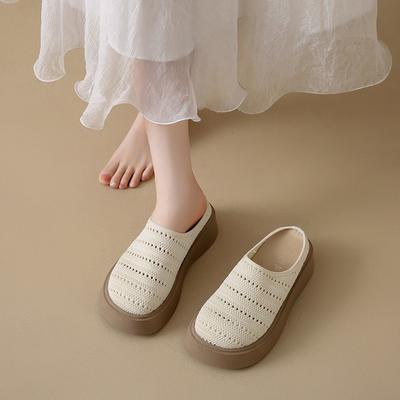 Полутапочки с толстой подошвой и закрытым носком, женские летние, новые, на небольшой платформе, плетеные, с перфорацией