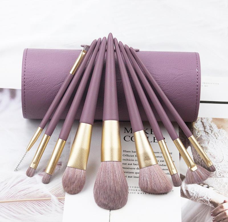 HMU 9pcs Wood Handle Best Synthetic Hair Make up Brushes Set Vegan Eco Friendly Private Label Purple Makeup Brush Set