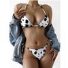 Women Sexy Triangle Oversize Split Bikini Suit Set Tie Side G-String Thong Swimsuit Halter Ribbon Dot Print