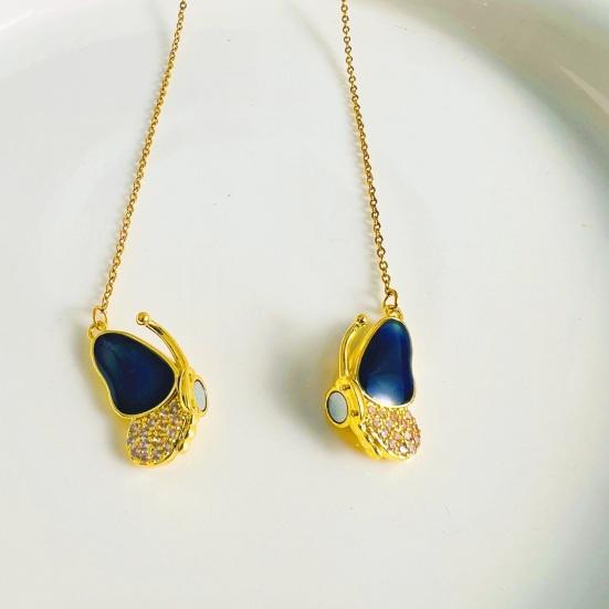 Женское ожерелье, декор стразами, подвеска-бабочка, магнитная застежка, термочувствительное, меняющее цвет, полированная титановая сталь, регулируемое