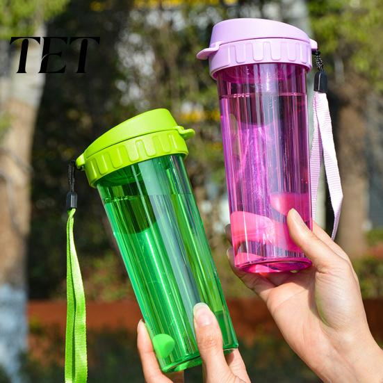 Lightweight School Water Bottle Transparent Cup, Portable Plastic Bottle, with Strap Durable Outdoor Flask Handle, Clear Heat-resistant Drinkware, for