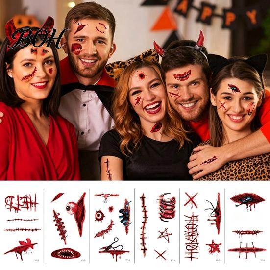Safe Ink Temporary Tattoos 30Pcs Halloween Scar Tattoo Stickers, Realistic Fake Wound Decals for Scary Face Arm Decorations Body, Waterproof