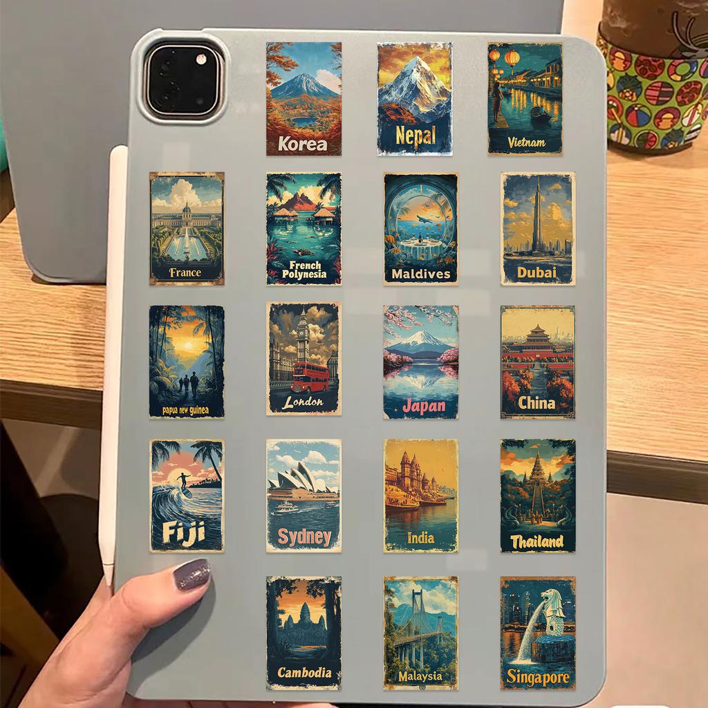 50 Cartoon Retro Travel Poster Graffiti Sticker Decoration Ipad Suitcase Notebook Diy Waterproof