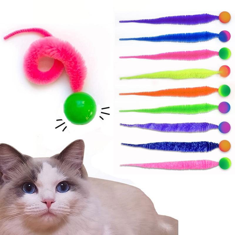 Интерактивные игрушки для кошек Tickle Cat Разноцветный прыгающий мячик Товары для питомцев Пазл Дразнилка Домашняя кошка Червь Гусеница Эластичная игрушка