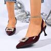 2025 Женская обувь Слингбэки Большой размер Туфли-лодочки для платья Квадратная пуговица Заостренный носок Тонкий каблук Слипоны