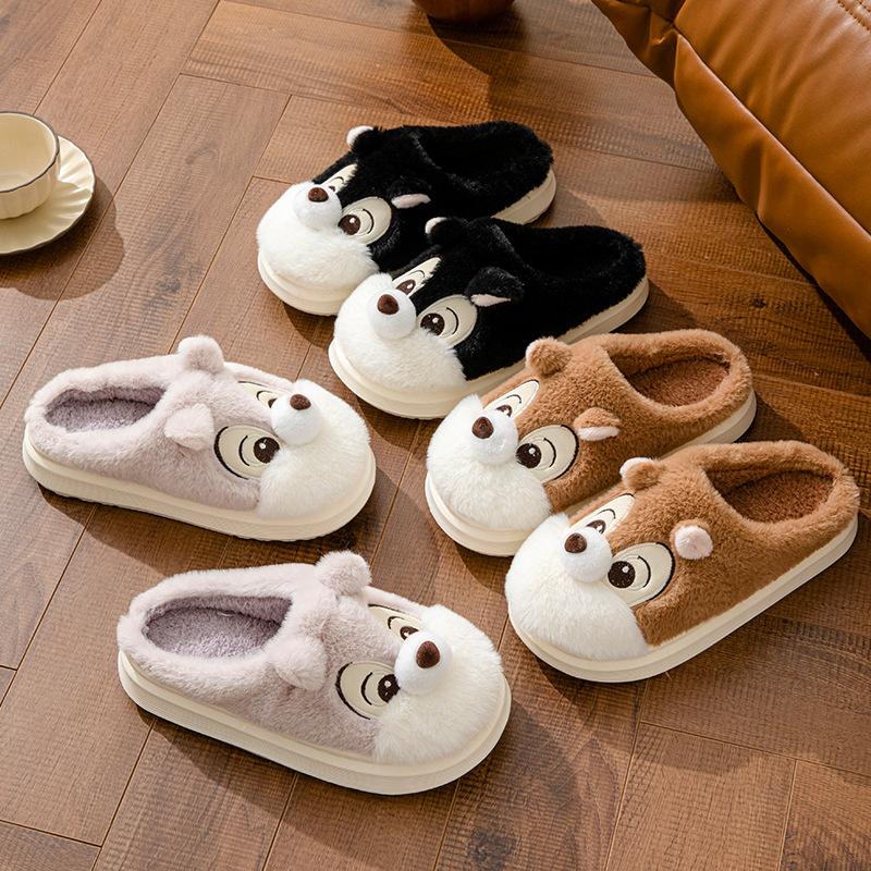 2024 New Autumn and Winter Cute Squirrel Home Slippers Home Warm Lightweight Thick-soled Couple Slippers