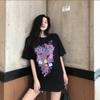New Summer Black T-shirt for Women's Short-sleeved Fashionable Loose Korean Mid-length Printed Shirt