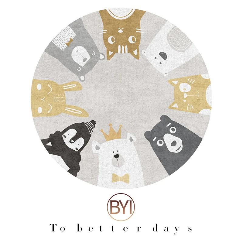 Мультяшные ковры для гостиной, милый декор для спальни, круглые коврики, нескользящий напольный коврик для стула, прикроватный ковер для детской комнаты, ковер для кабинета