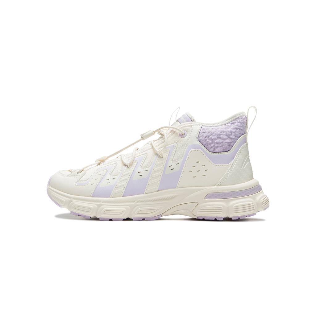 Li Ning Kids Sports Lifestyle Series Comfortable Fashion Non-Slip Wear-Resistant Mid-Top Casual Shoes Kids Casual Shoes Off-White Purple YKCU174-2