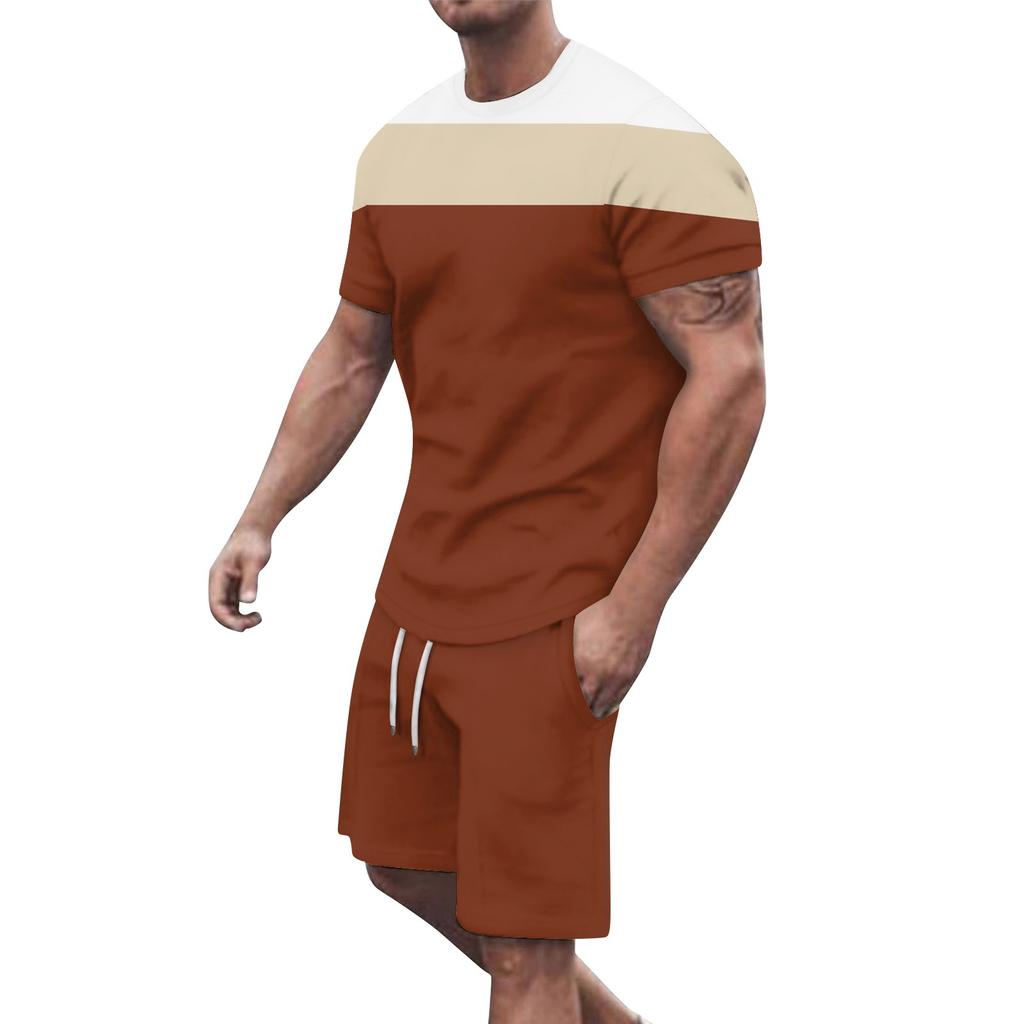 Мужские однотонные шорты с короткими рукавами и открытыми плечами, дышащий мужской повседневный комплект из 2 предметов