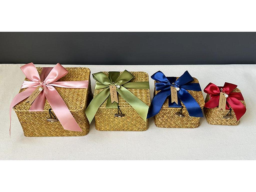Square Handwoven Bamboo Gift Basket with Lid - High-end Candy Box and Wedding Favor