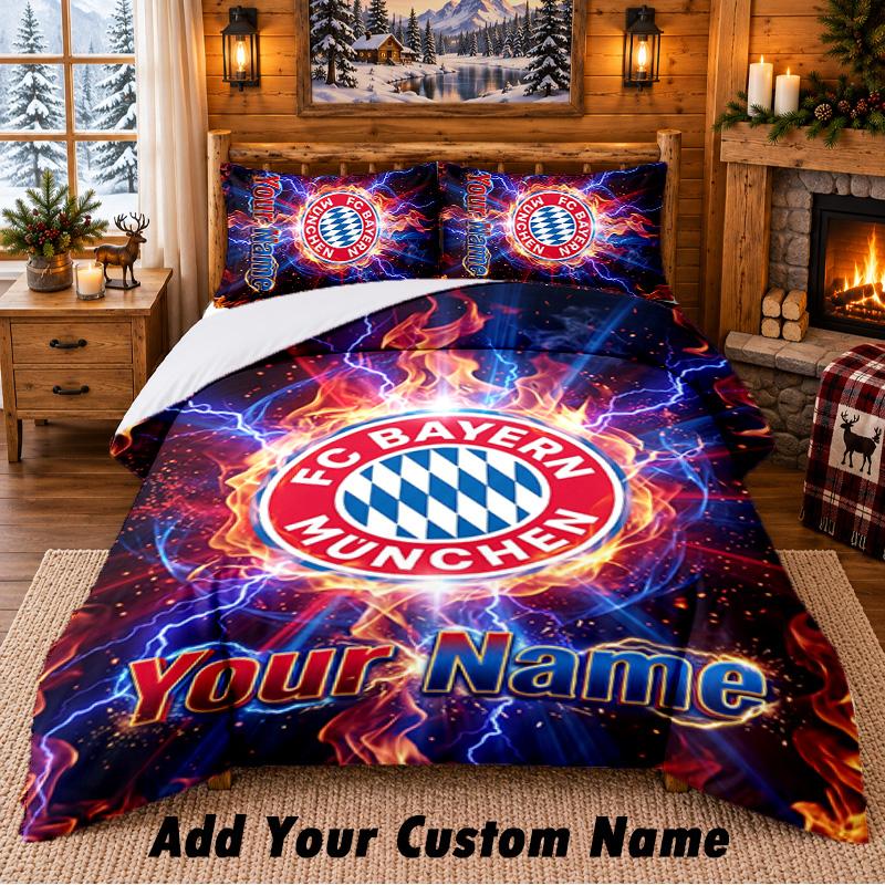 Bayern Munich Pattern Bedding 3Pcs Set Custom Name, Bed Sheet And Pillowcases For Home Bedroom