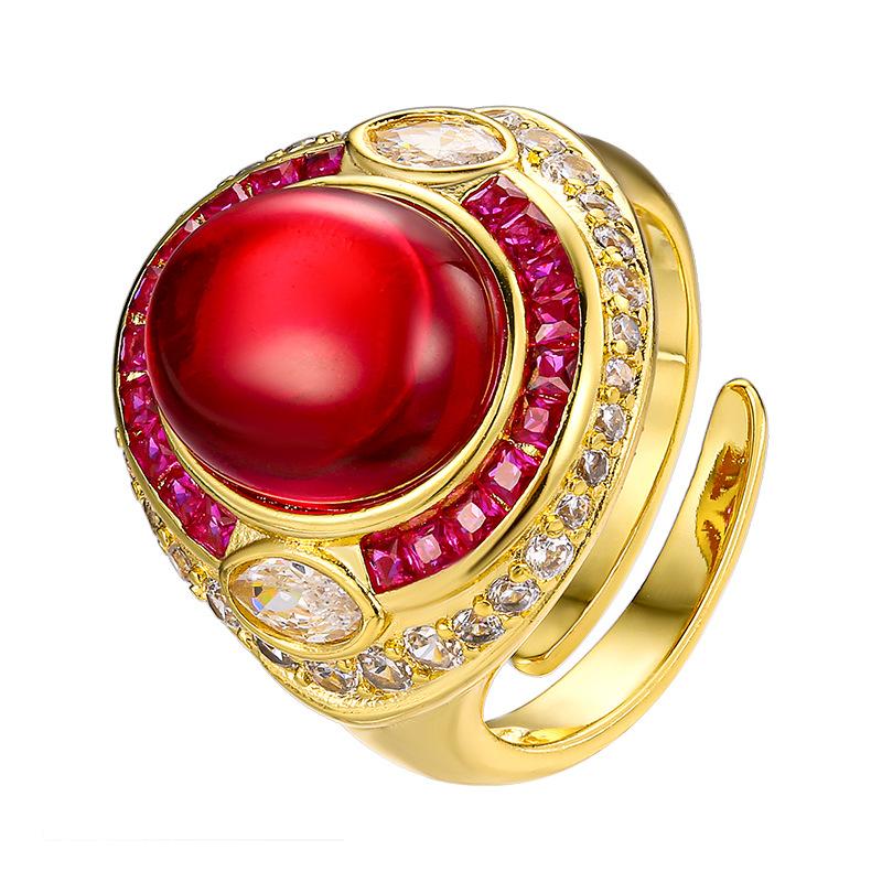Exquisite Luxury Adjustable Oval Shaped Gemstone Ring Sparkling with Red Blue Accents Ideal for Fashion Forward Women Gift