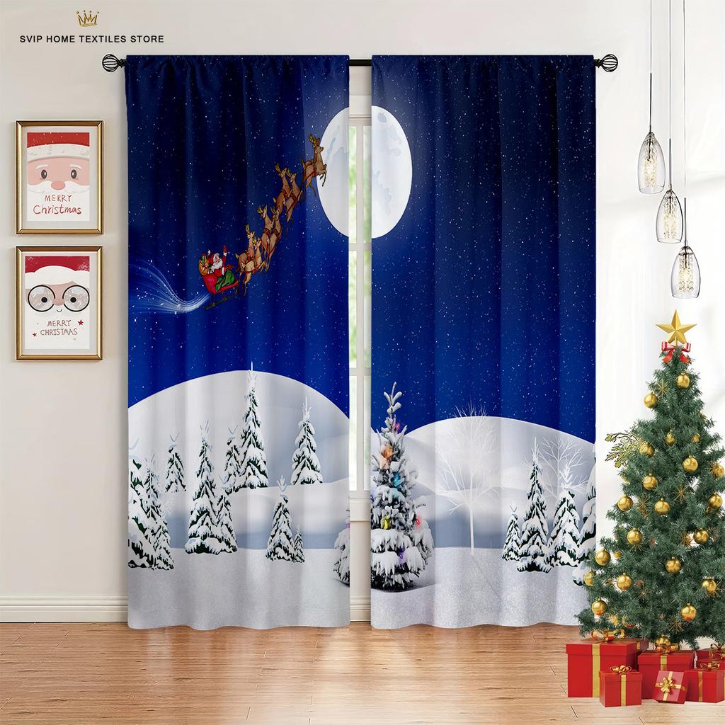 Детские любимые мультяшные рождественские шторы с Сантой, 2 панели, для комнаты мальчика, девочки, спальни, гостиной, балкона