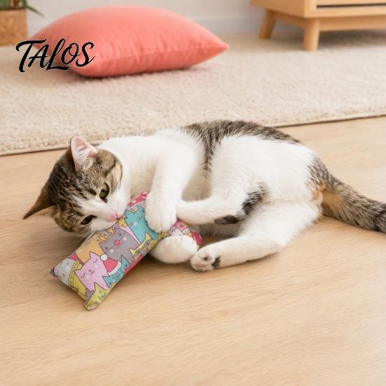 Самостоятельная игра Кошачья игрушка Подушка-обнимашка, Кошачья мята с серебристой лозой, Шуршащий пищалка для котят, Шуршащий когтеточка, Милый принт, Для объятий для домашних кошек, Для кусания