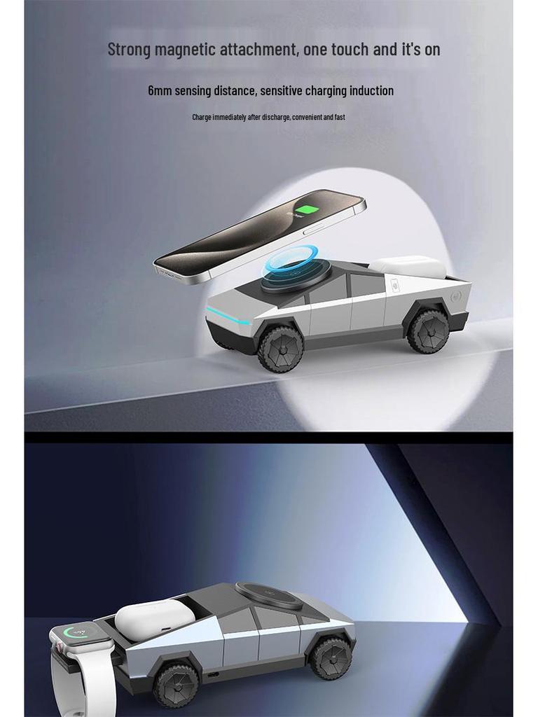 Qi2 Cyberpunk Pickup Truck Wireless Charger: 15W Fast Magnetic Charging for Phones