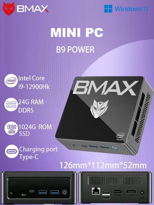 Мини-ПК BMAX B9 POWER 24 ГБ ОЗУ + 1 ТБ SSD Процессор Intel Core i9-12900Hk Графика Intel Iris Xe Совместим с Windows 11