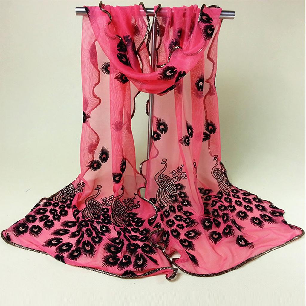 Женский кружевной шарф с вышитым цветком павлина, длинный мягкий платок с запахом