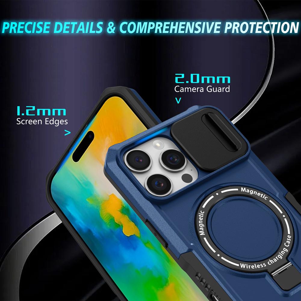 KEYSION Чехол-подставка с магнитным кольцом для MagSafe для iPhone 16 Pro Max Slide Camera Protection Противоударный чехол для телефона iPhone 16