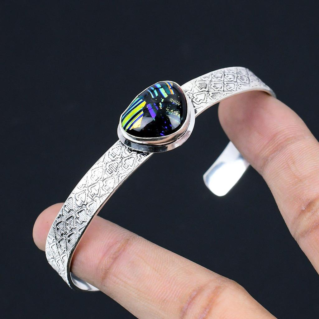 Halloween Deal 925 Silver American Dichroic Glass Gemstone Wife Bangle Jewelry