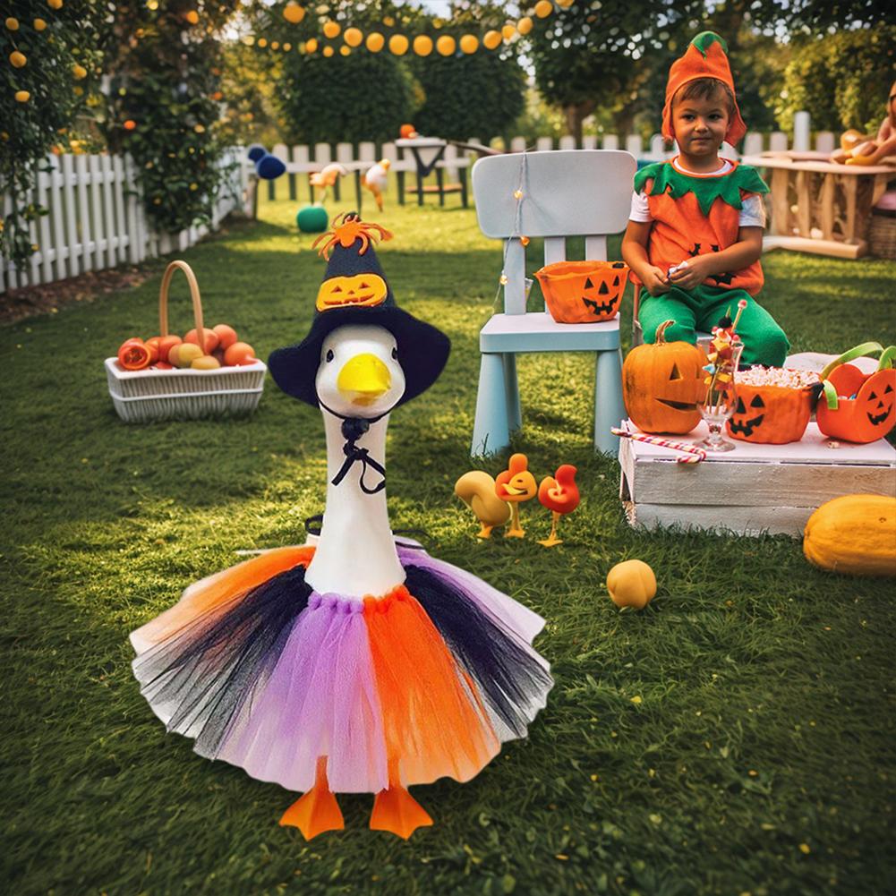 1 Набор Хэллоуинских Нарядов для Гуся на Пороге со Шляпой Ведьмы и Юбкой Милая Осенняя Одежда для Гуся Костюм для Хэллоуина Сада Патио Двора На Улице