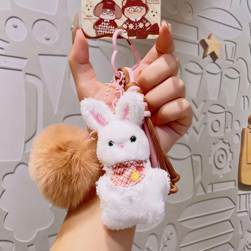 Bear Rabbit Dog Keychain Cartoon Key Ring Creative Rabbit Plush Dolls Pendant Bag Key Decor
