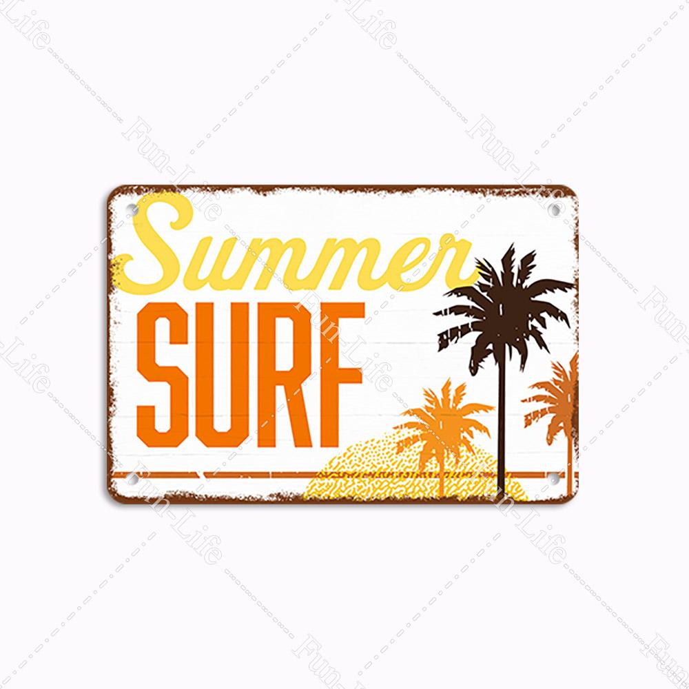 Пляжная жестяная вывеска, бар, паб, кафе, магазин, настенное украшение для серфинга, винтажная металлическая художественная наклейка, плакат, домашний декор, железная пластина 20x30 см