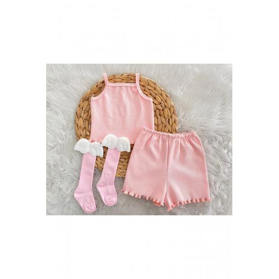 Розовый укороченный комплект для девочек