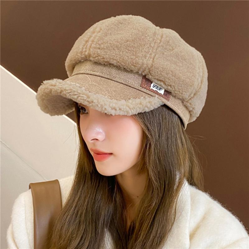 Autumn And Winter Women's Thick Octagonal Hat With Added Velvet Winter Warm Duckbill Cap Casual Sboy Hat